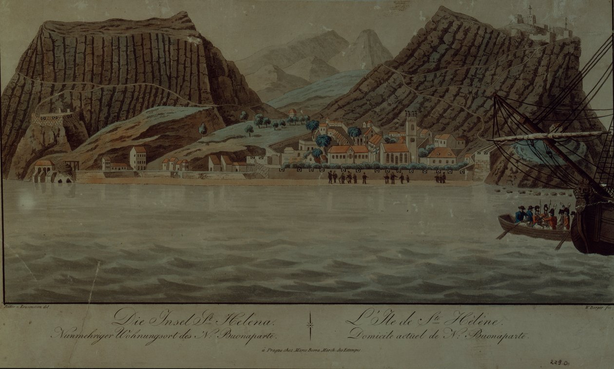 Het eiland Sint-Helena (gravure) door German School