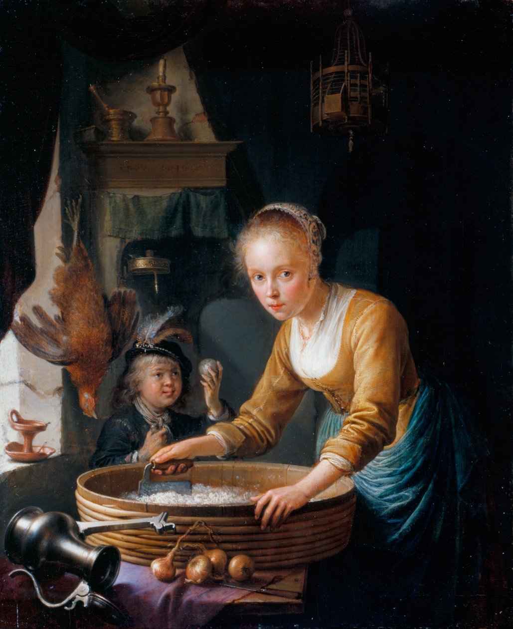 Meisje Uien Hakken door Gerrit Dou
