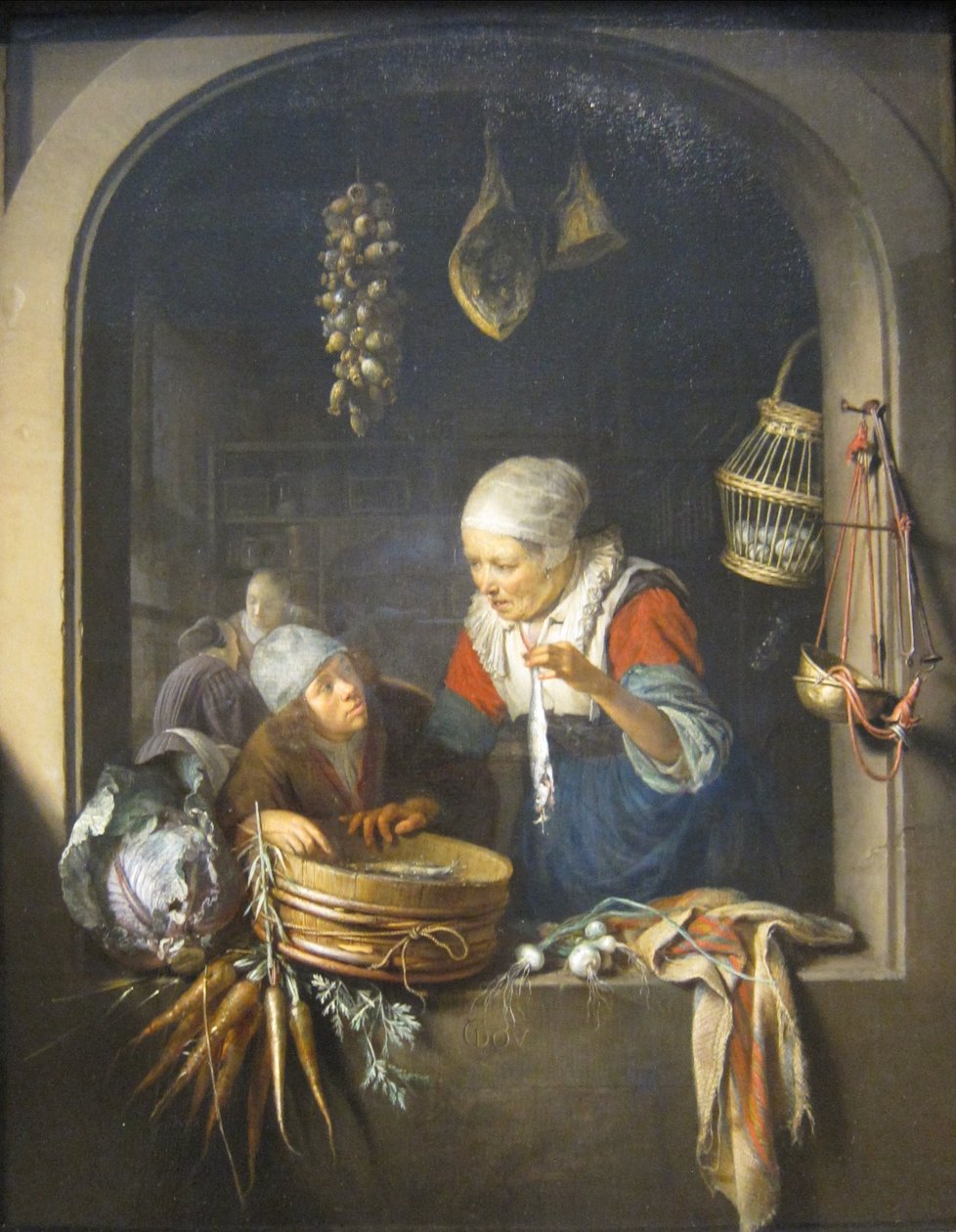 Haringverkoper en -jongen door Gerrit Dou
