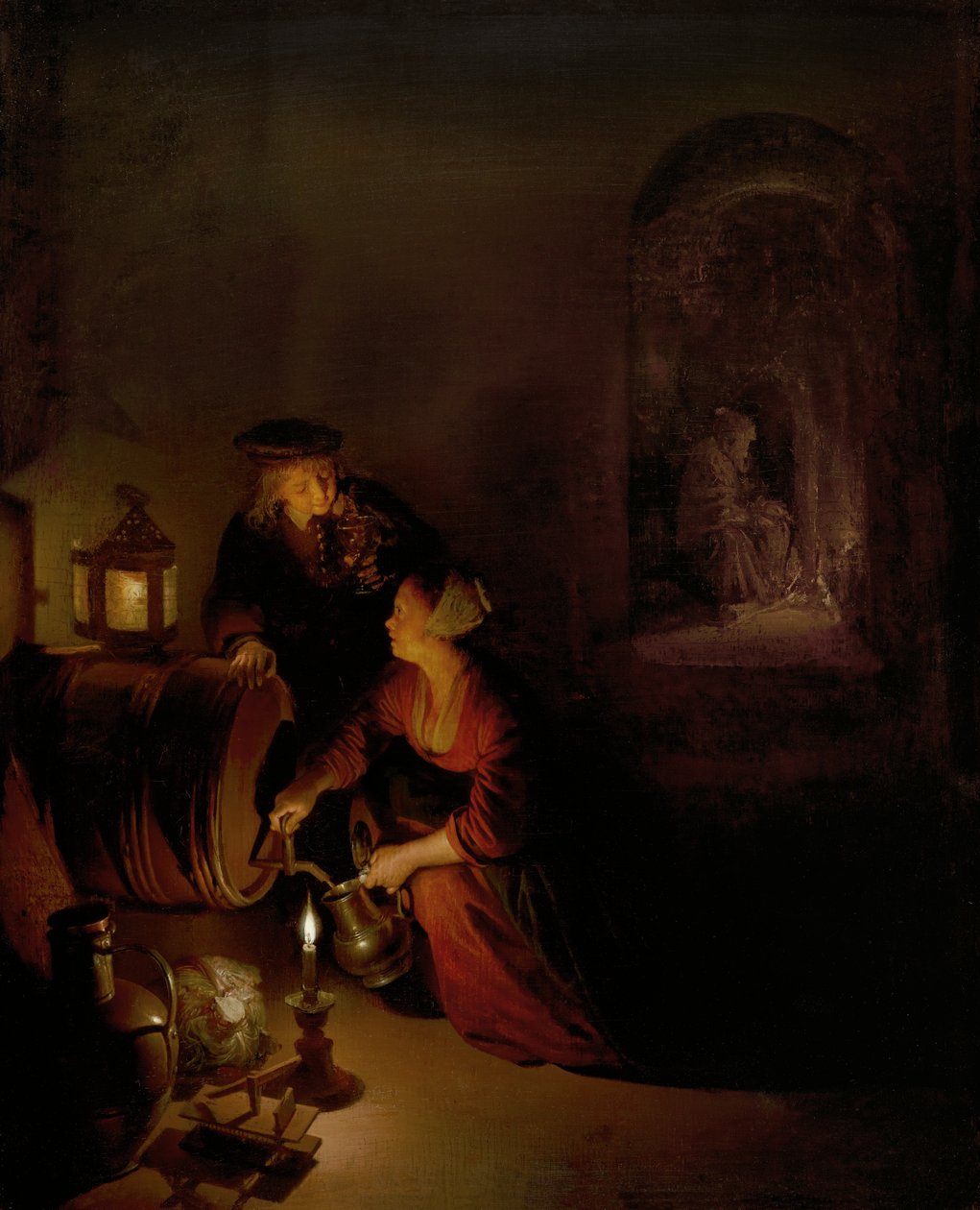 De wijnkelder door Gerrit Dou