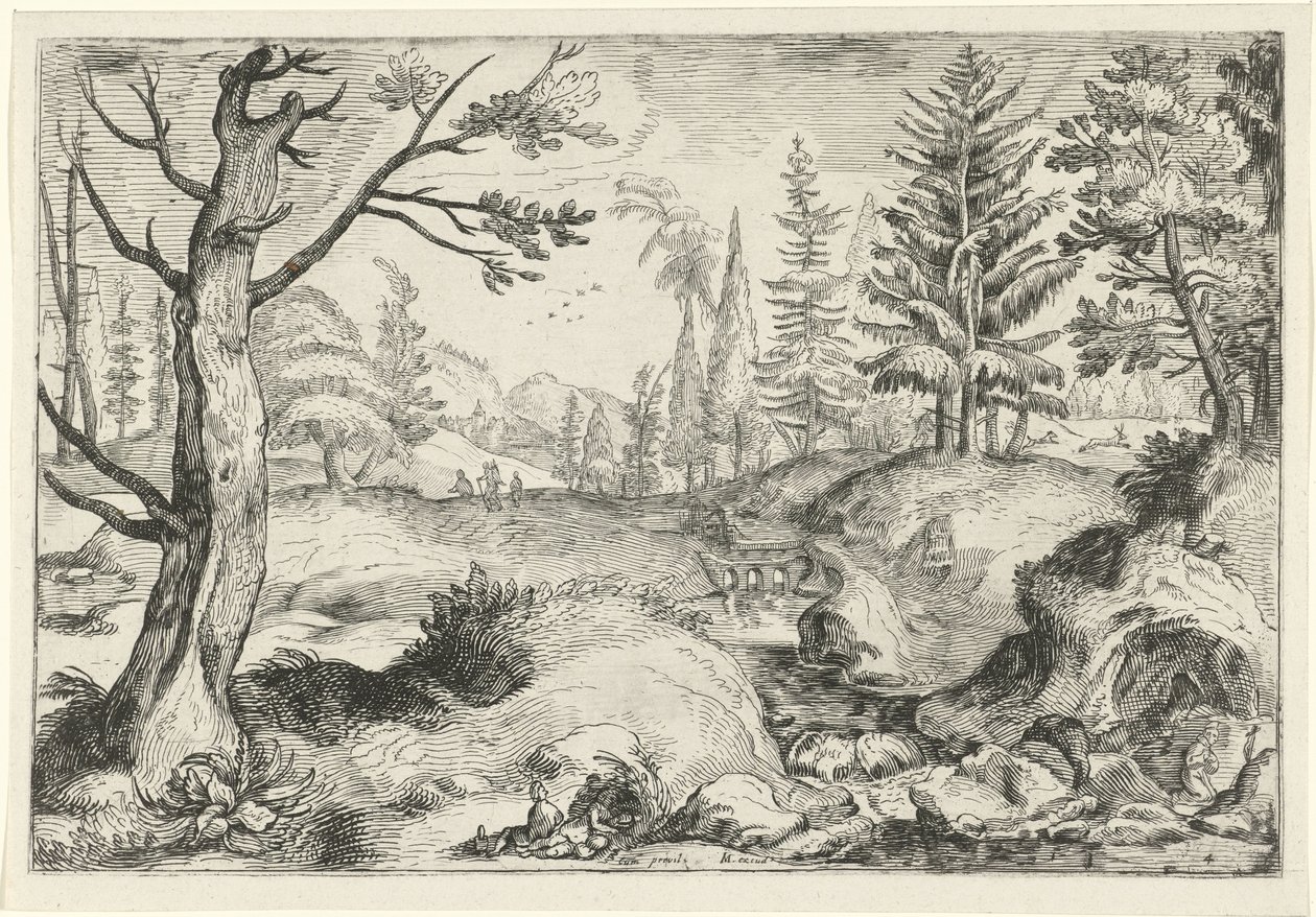 Landschap met beekje door Gerrit Gauw