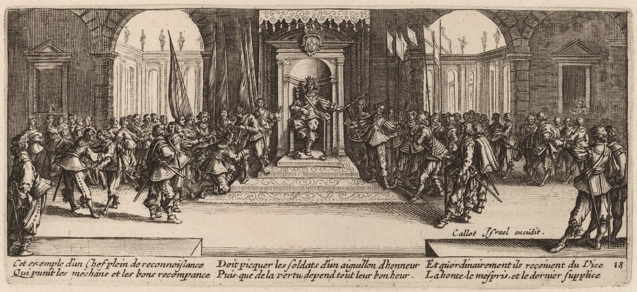 Uitdeling van beloningen door Gerrit van Schagen after Jacques Callot
