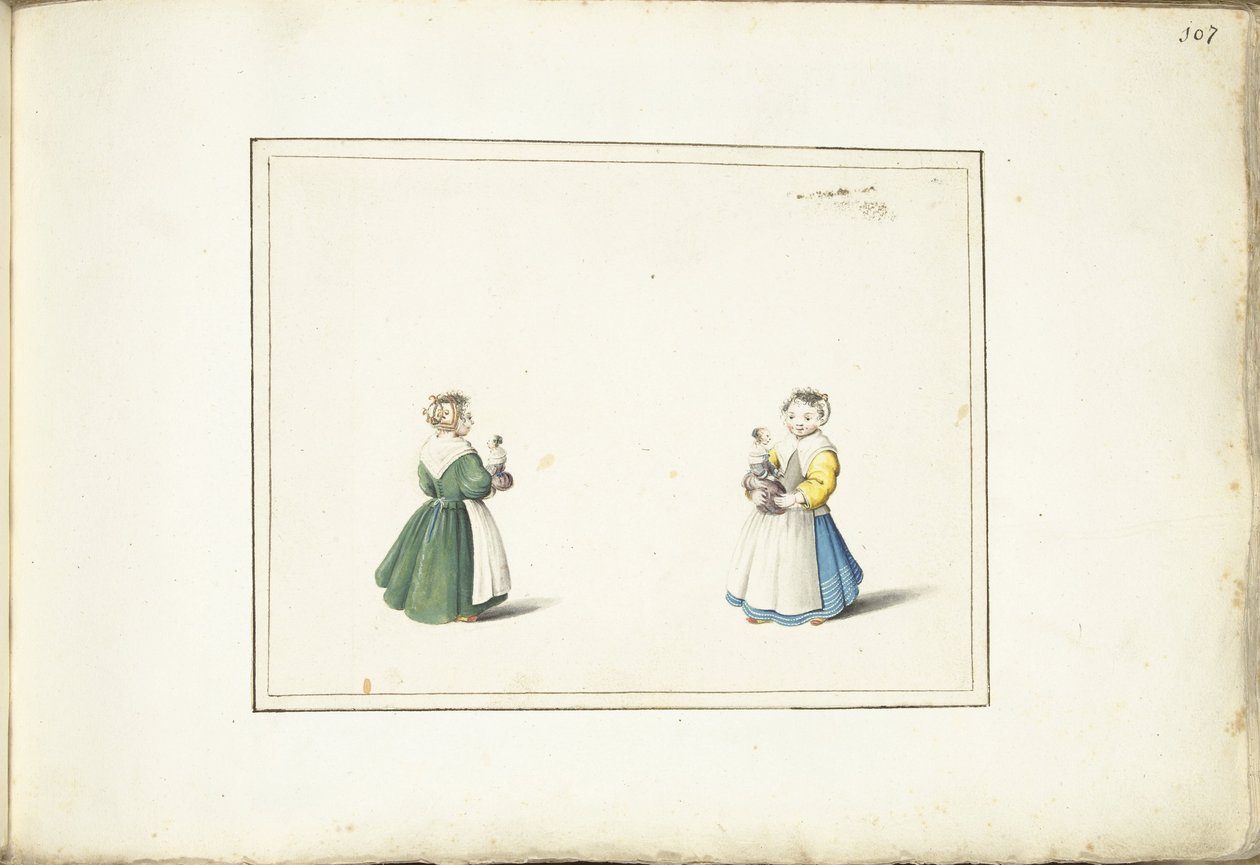 Twee meisjes met een pop door Gesina ter Borch