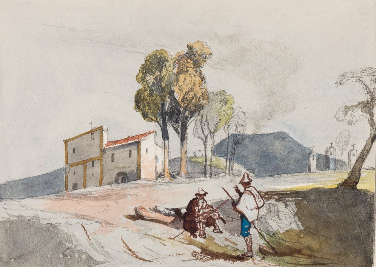 Herders met Vesuvius in de verte, met toevoegingen door een Borbone-leerling door Giacinto Gigante