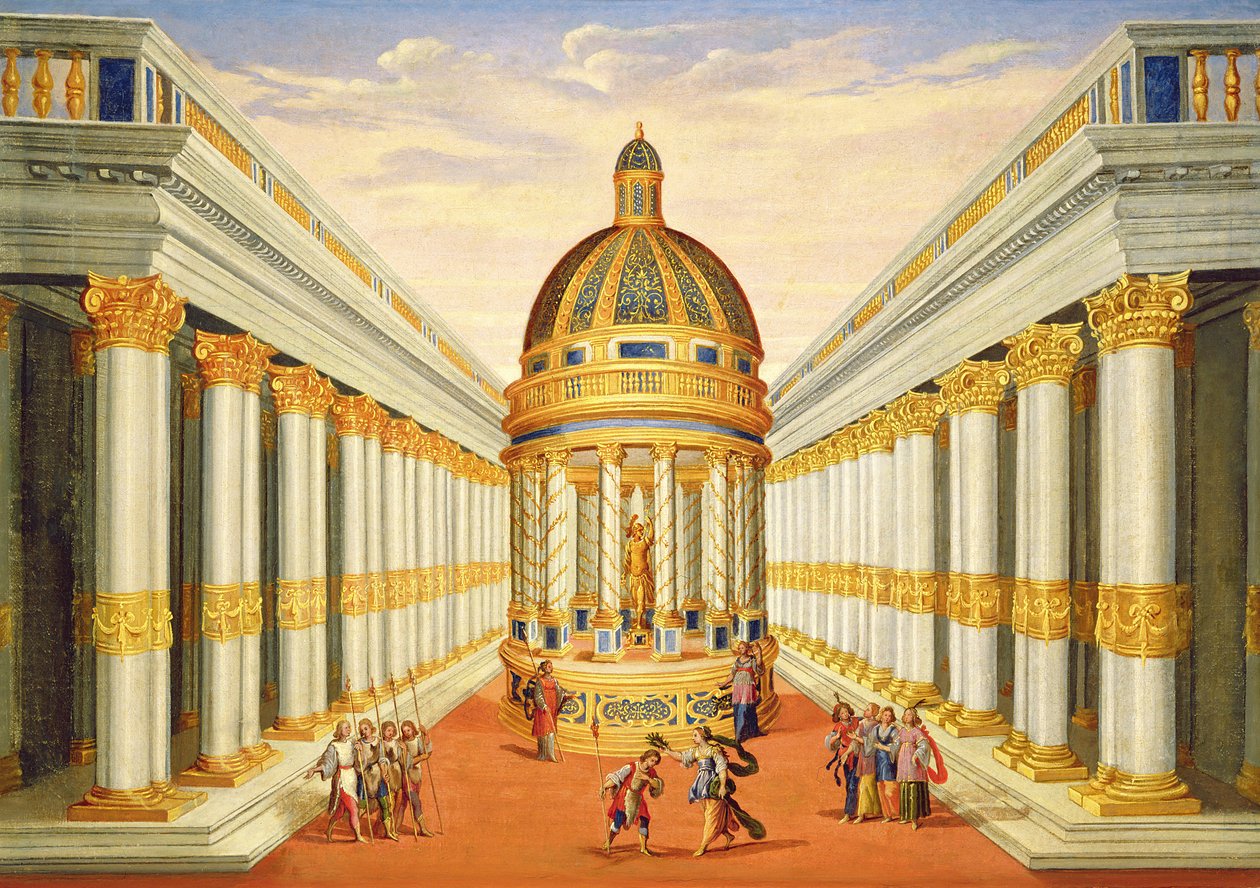 Acte I, scènes VII en VIII: Tempel van Bacchus door Giacomo Torelli