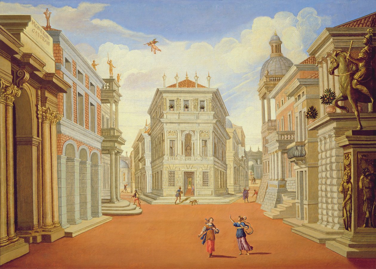 Act II, scènes I en VIII door Giacomo Torelli