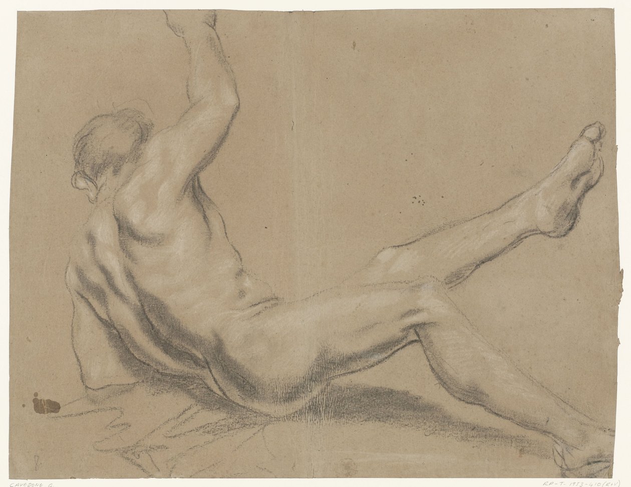 Studie van een vallend mannelijk naakt door Giacomo Cavedone (possibly)