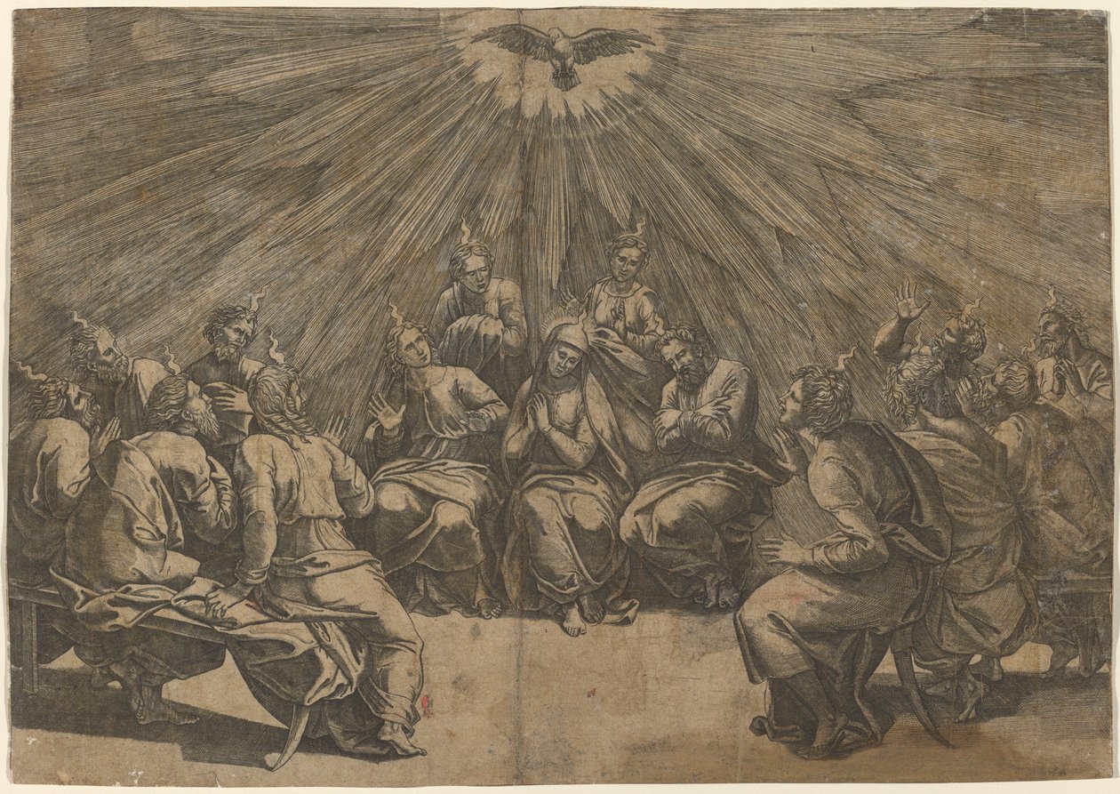 Pinksteren door Gian Jacopo Caraglio after Raphael