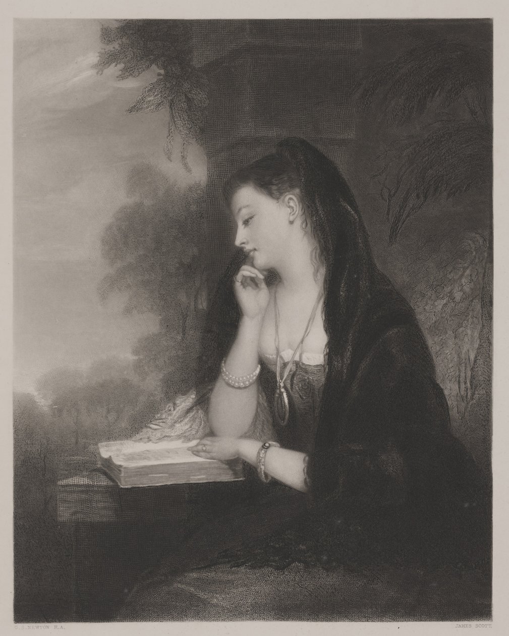 De Peinzende (aquatint) door Gilbert Stuart Newton