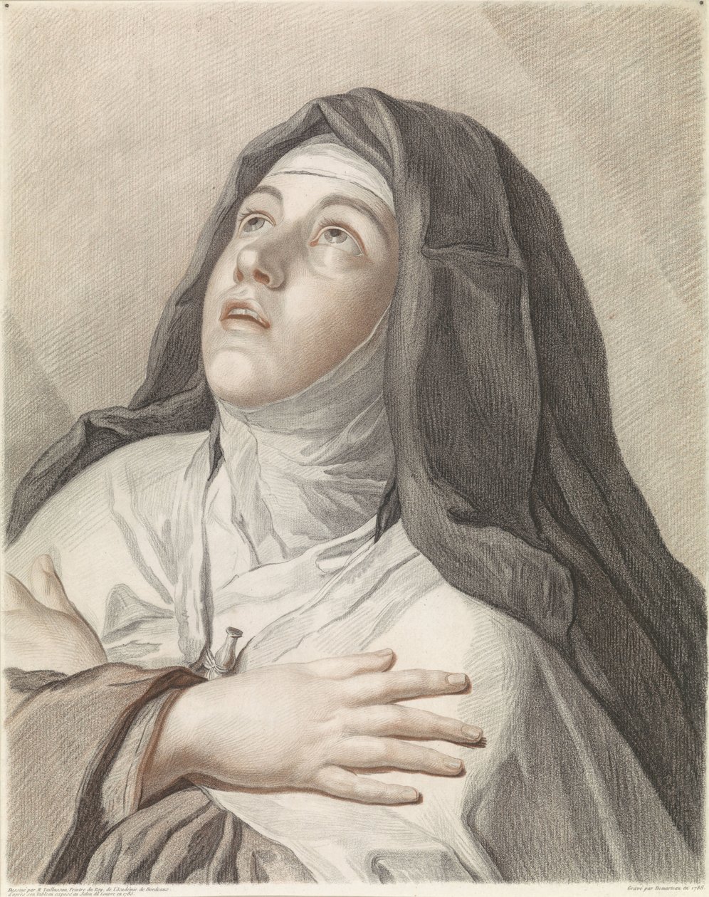 Heilige Theresa in gebed door Gilles Antoine Demarteau