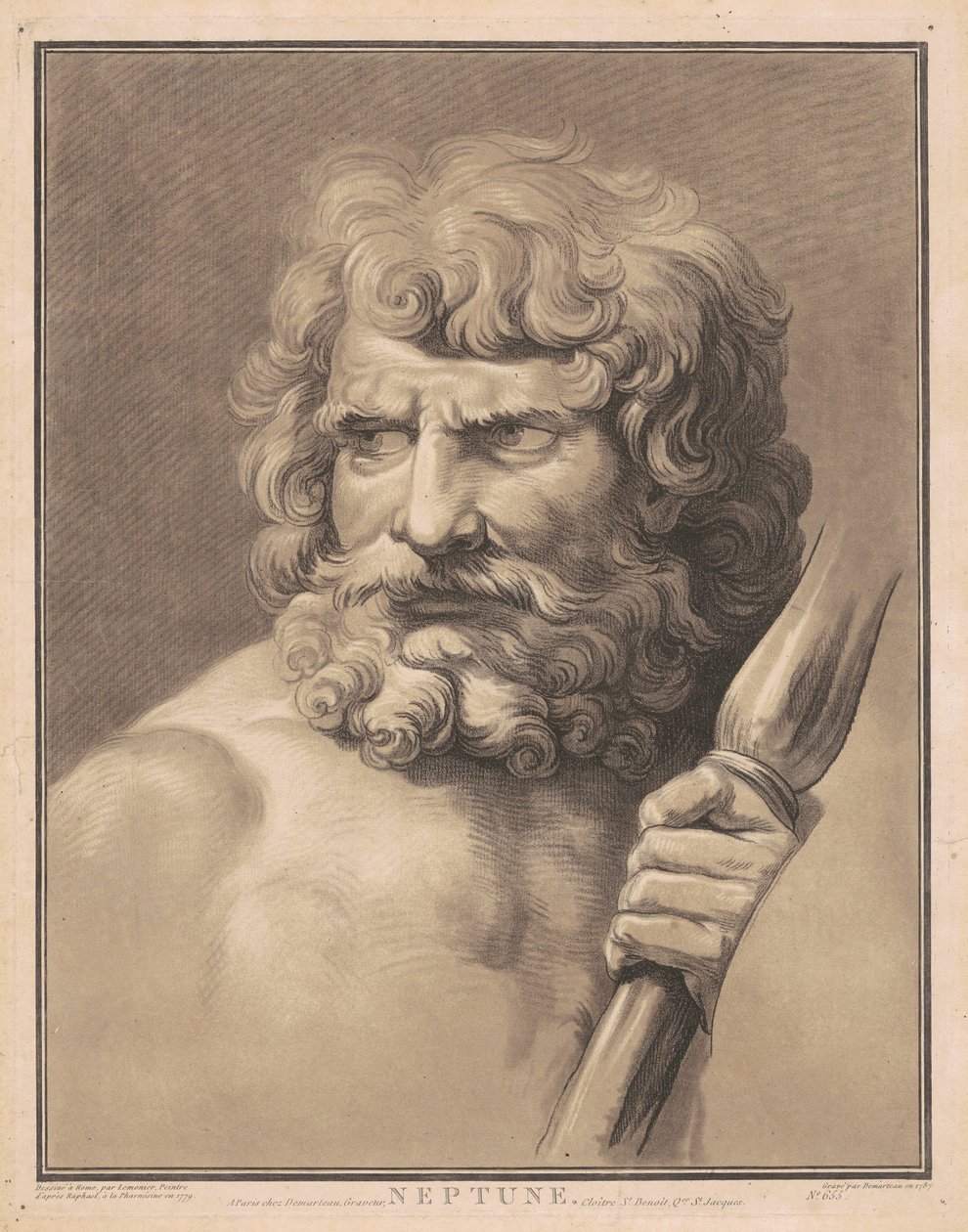 Neptunus door Gilles Antoine Demarteau, after Anicet Charles Gabriel Lemonnier, after Raphael