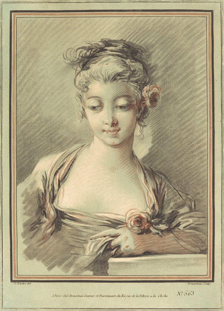 Jonge Vrouw met een Roos, ca. 1776 door Gilles Demarteau