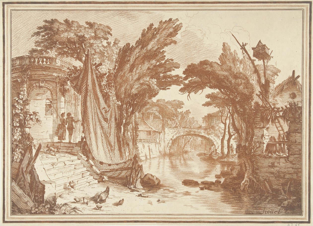 Zuidelijk landschap met huizen aan rivier door Gilles Demarteau