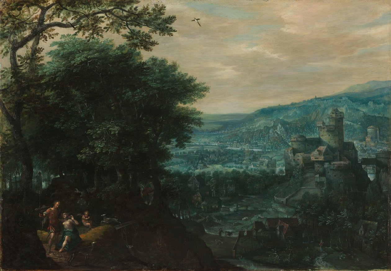 Landschap met Venus en Adonis, 1580s door Gillis van Coninxloo