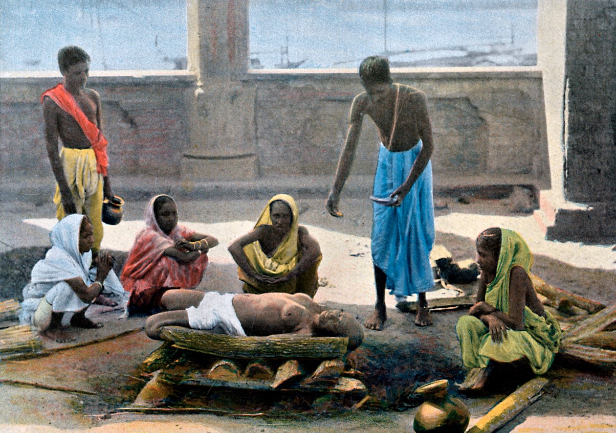 Crematie in India, ca. 1890 door Gillot