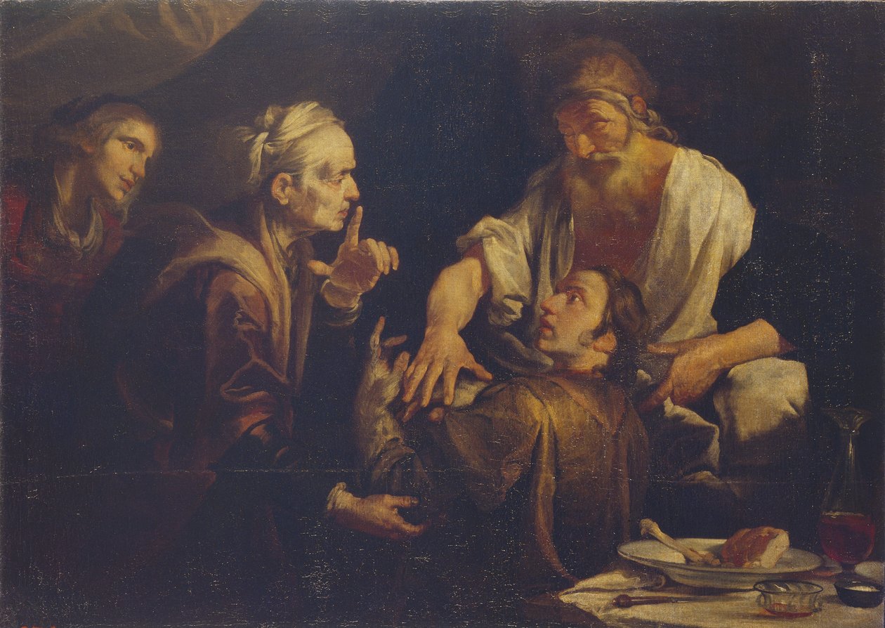 Isaak zegent Jakob, 1640s door Gioacchino Assereto