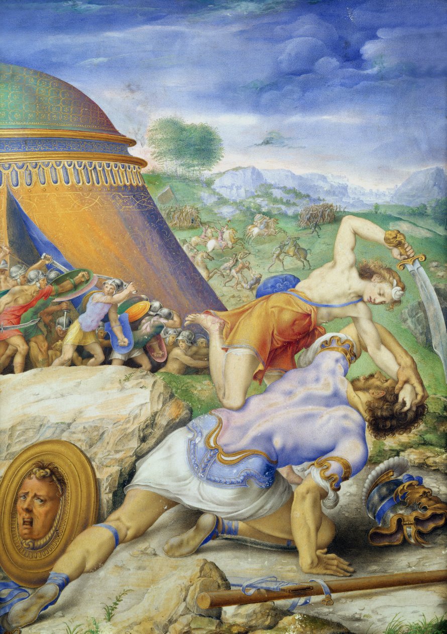 David en Goliath, ca. 1557-61 door Giorgio Giulio Clovio