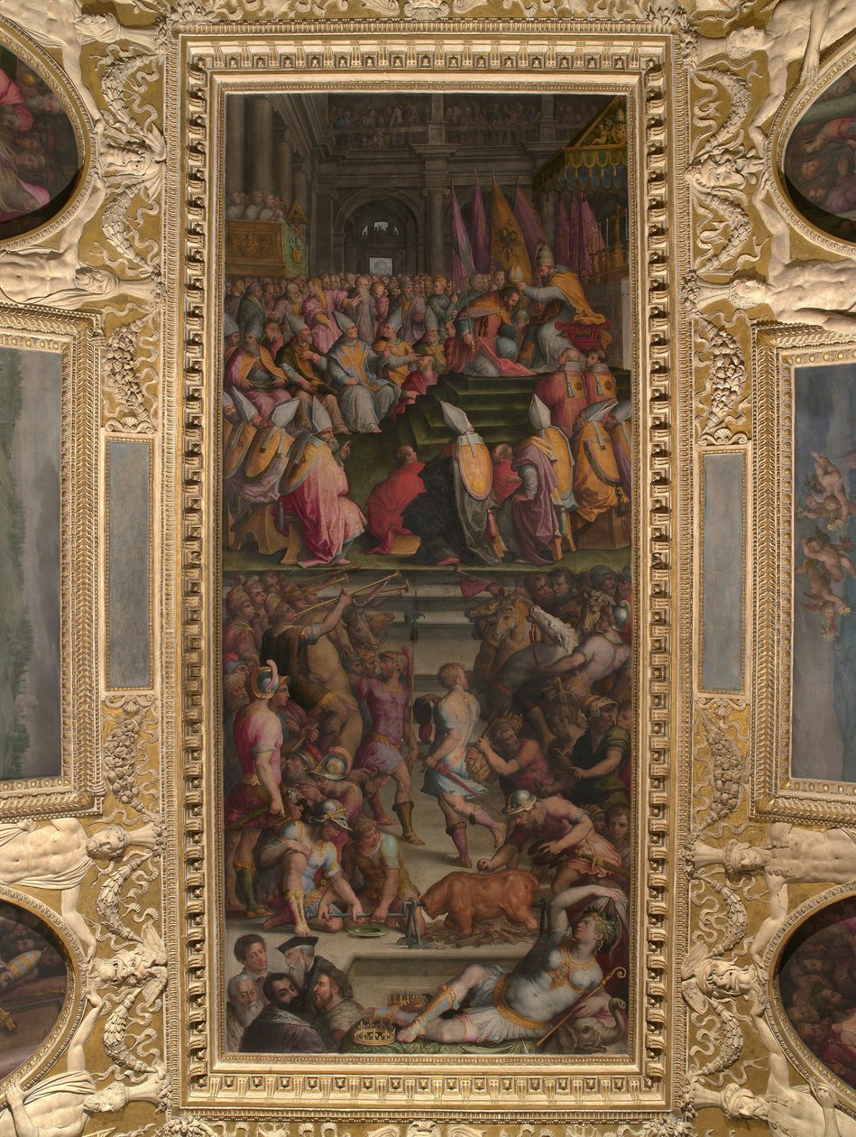 Clement VII kroont Karel V in San Petronio in Bologna door Giorgio Vasari