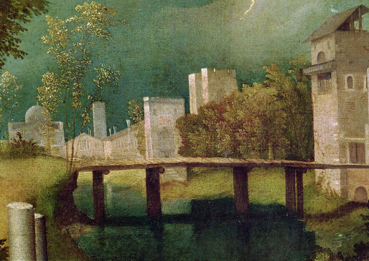Stadslandschap, detail van De Storm (detail) door Giorgione da Castelfranco