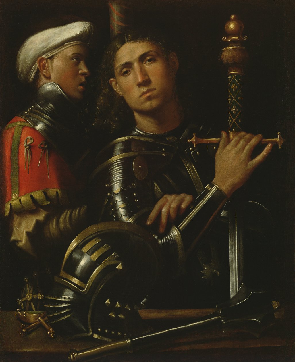 Een krijger en zijn schildknaap door Giorgione da Castelfranco