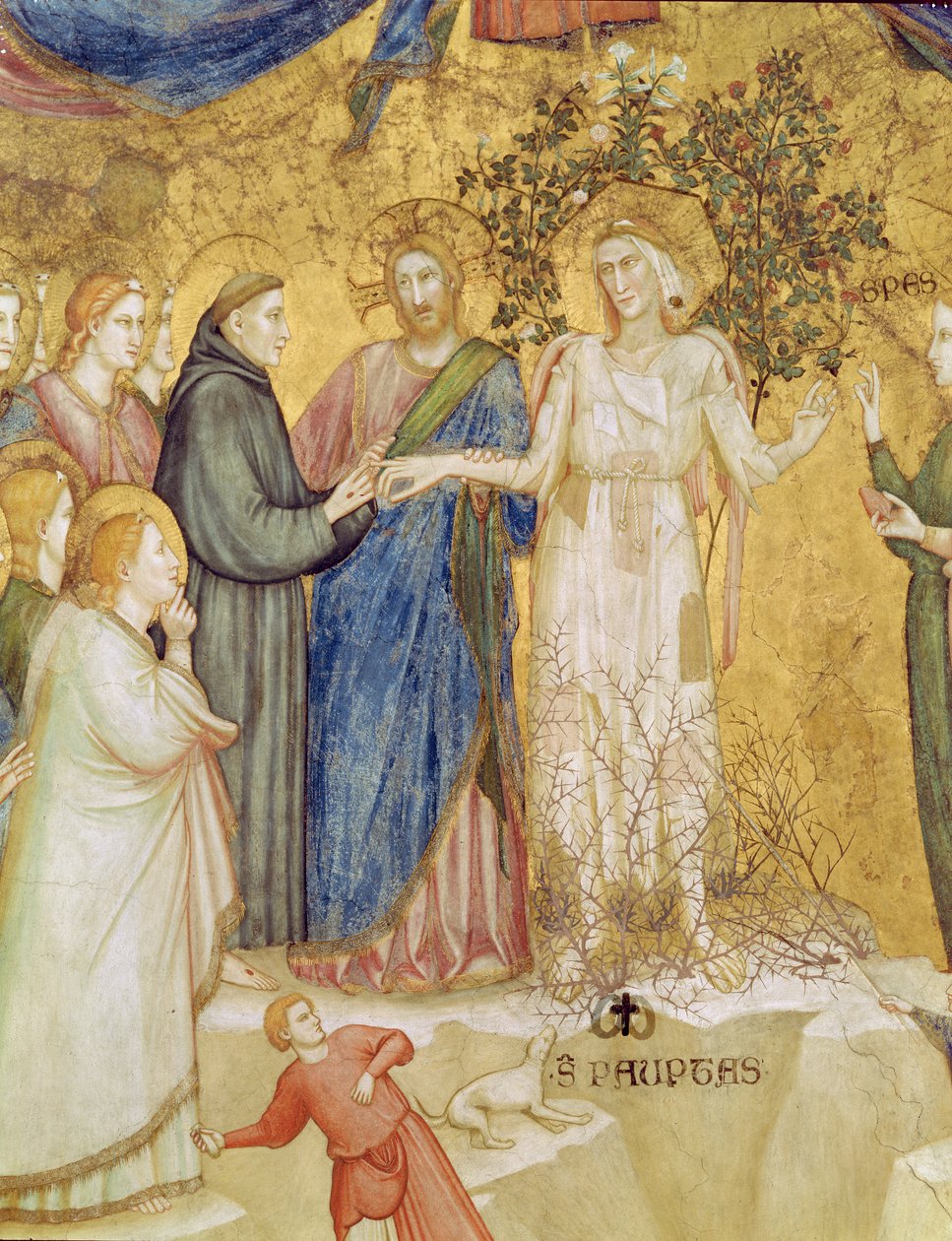 Christus zegent het mystieke huwelijk van St. Franciscus met armoede, 1330 door Giotto di Bondone