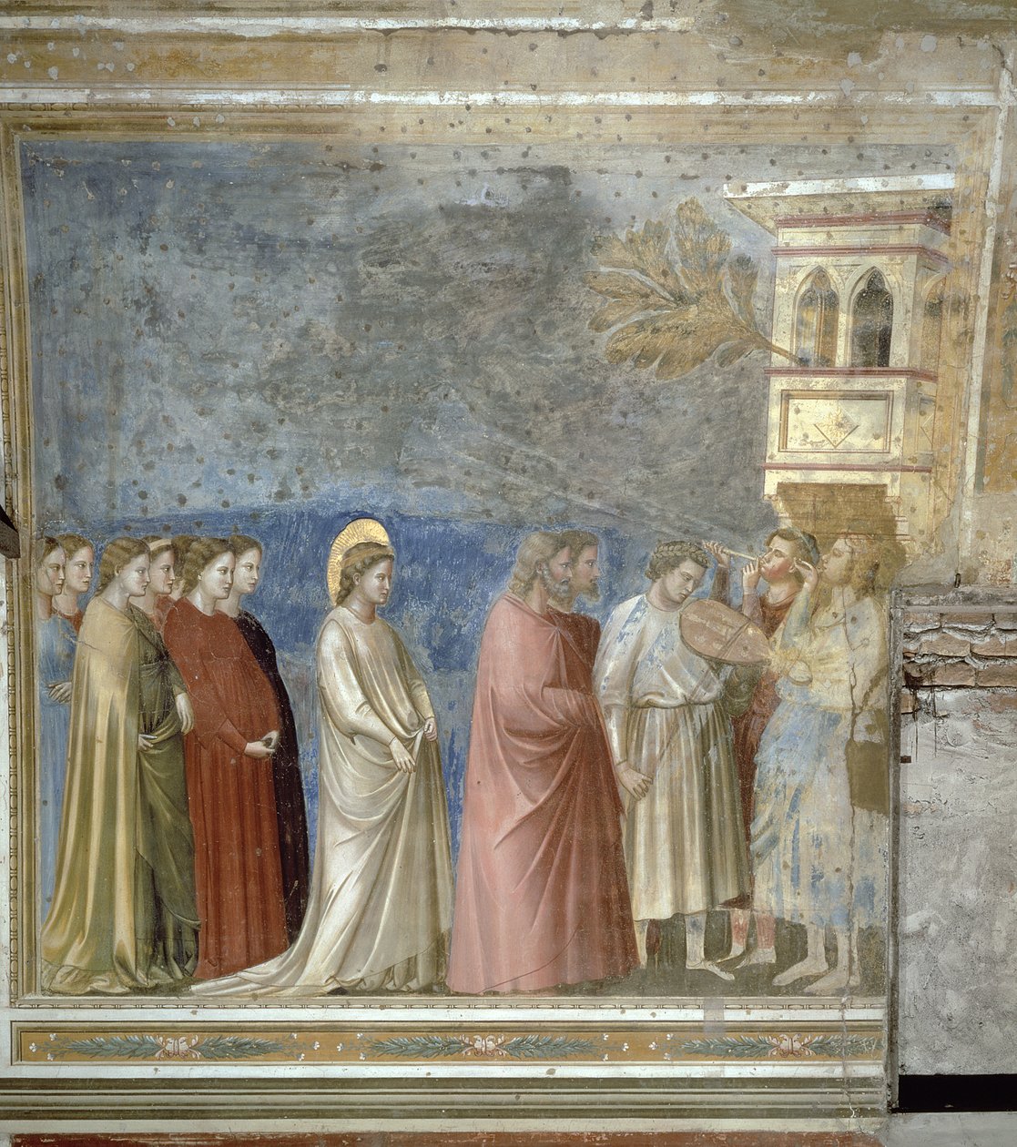 De bruiloftsprocessie van de Maagd, c.1305 (voor restauratie) door Giotto di Bondone