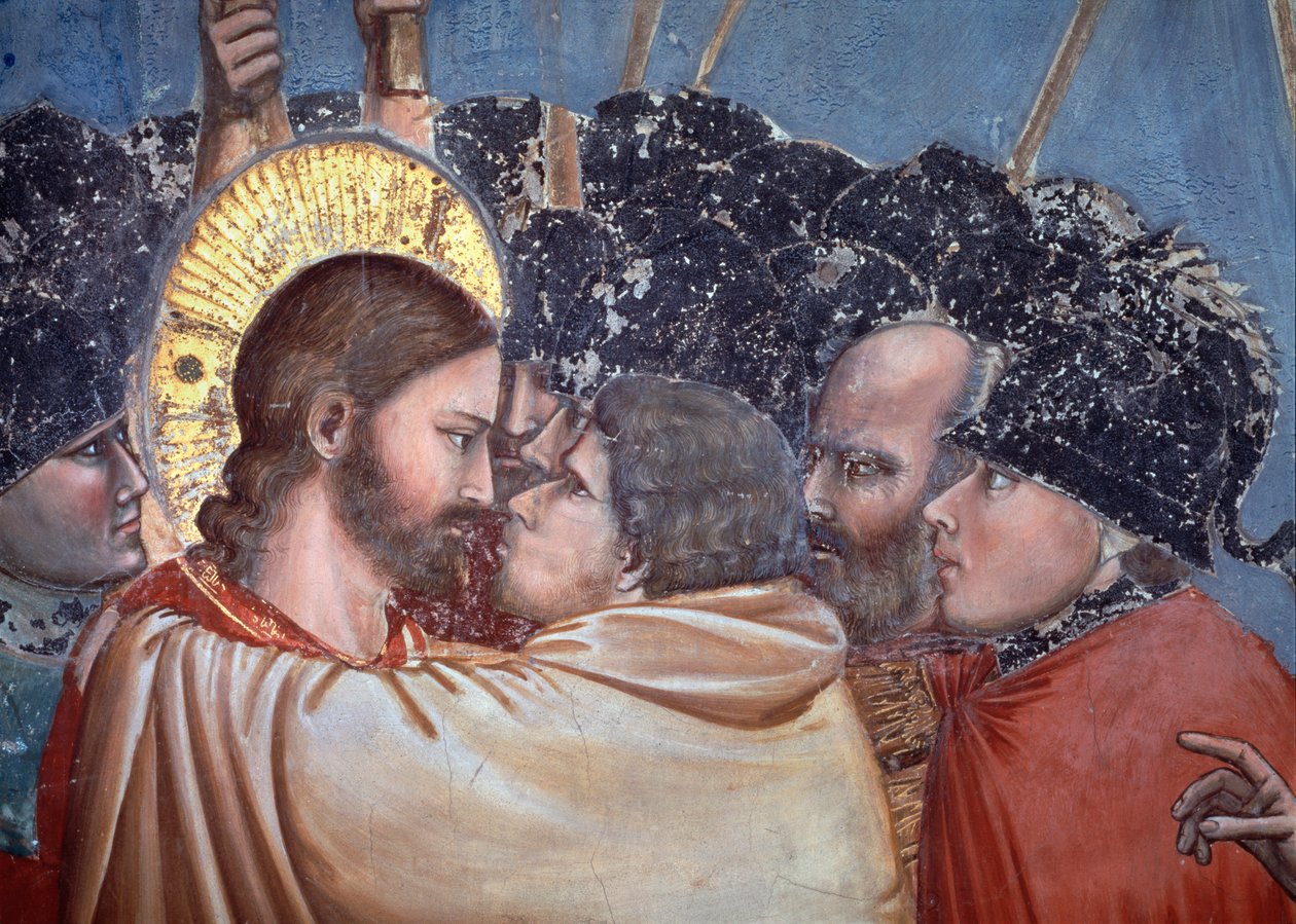 De kus van Judas. (detail) door Giotto (c.1266 1337)