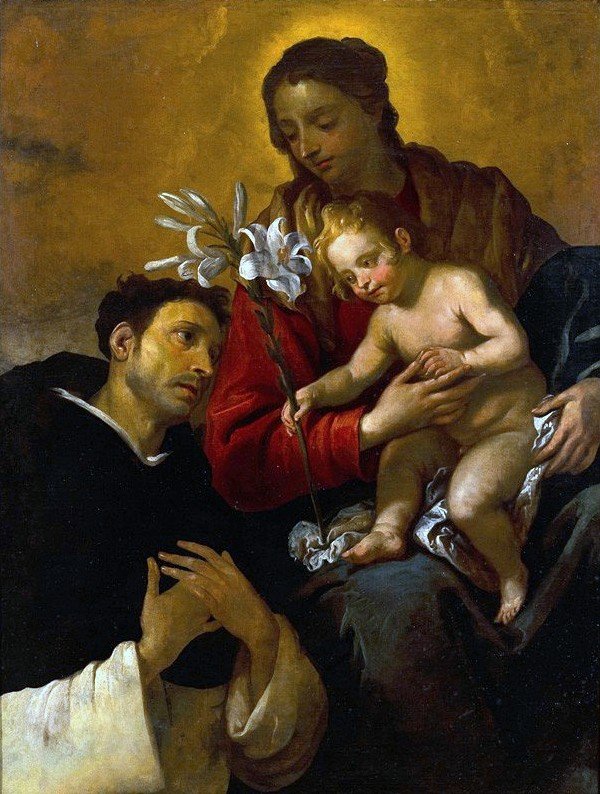 Madonna en Kind met St. Dominicus door Giovanni Andrea de Ferrari