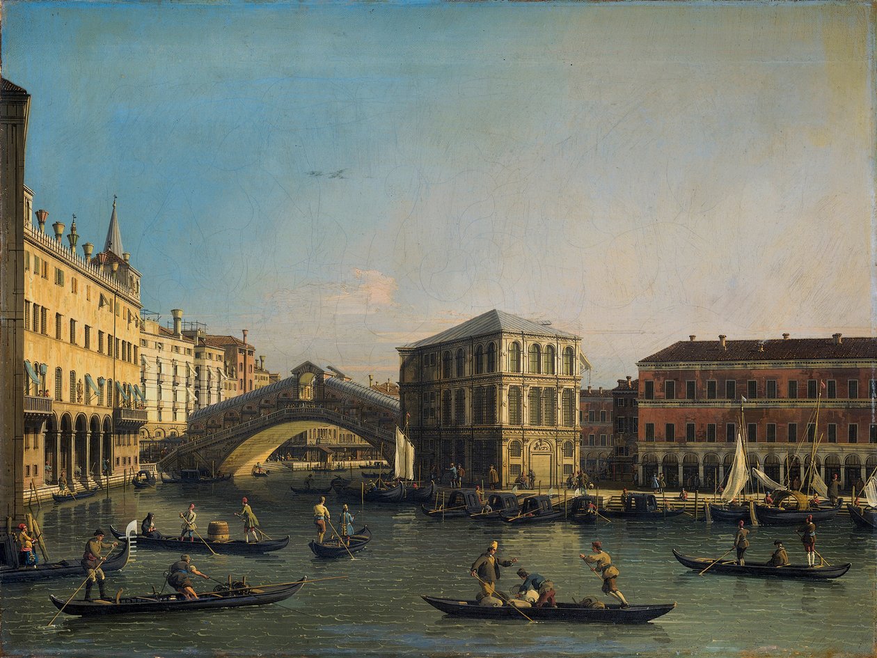 Het Canal Grande met de Ponte Rialto en de Fondaco dei Tedeschi door Giovanni Antonio Canal