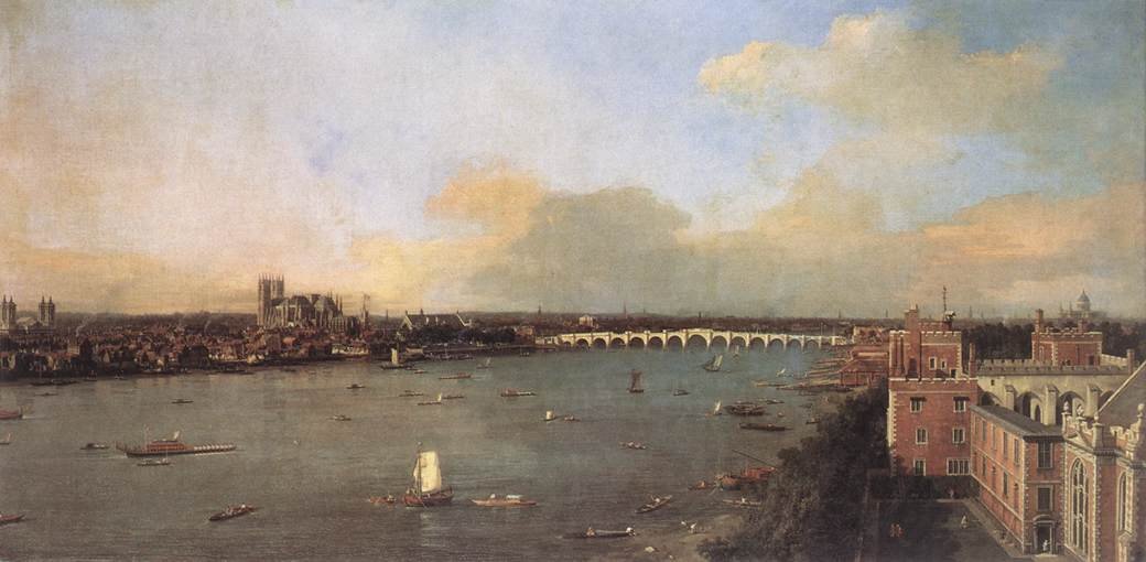 De Theems kijkend naar Westminster vanaf Lambeth door Giovanni Antonio Canal