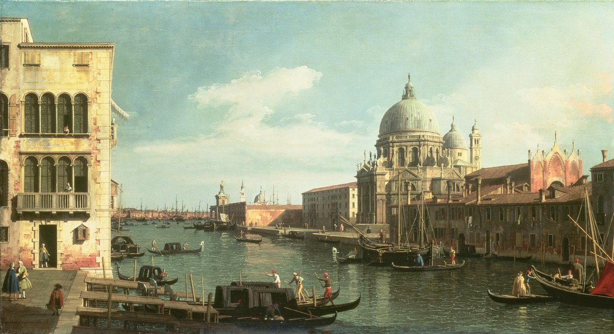 Uitzicht op het Canal Grande: Santa Maria della Salute en de Dogana vanaf Campo Santa Maria Zobenigo door Giovanni Antonio Canal