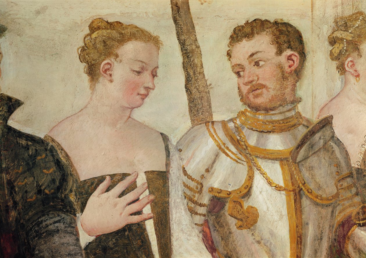 Uitnodiging tot de dans, detail van twee hoofden, 1570 door Giovanni Antonio Fasolo