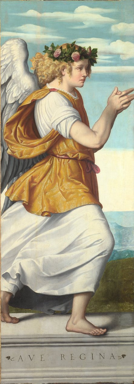 Een Engel (paneel) door Giovanni Battista Moroni