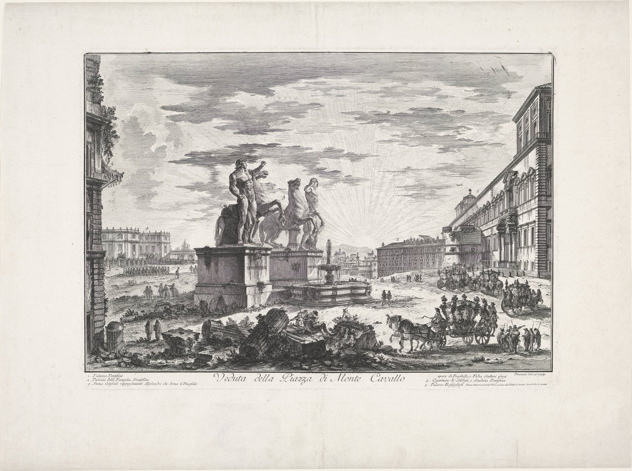 Gezicht op het Piazza di Monte Cavallo door Giovanni Battista Piranesi