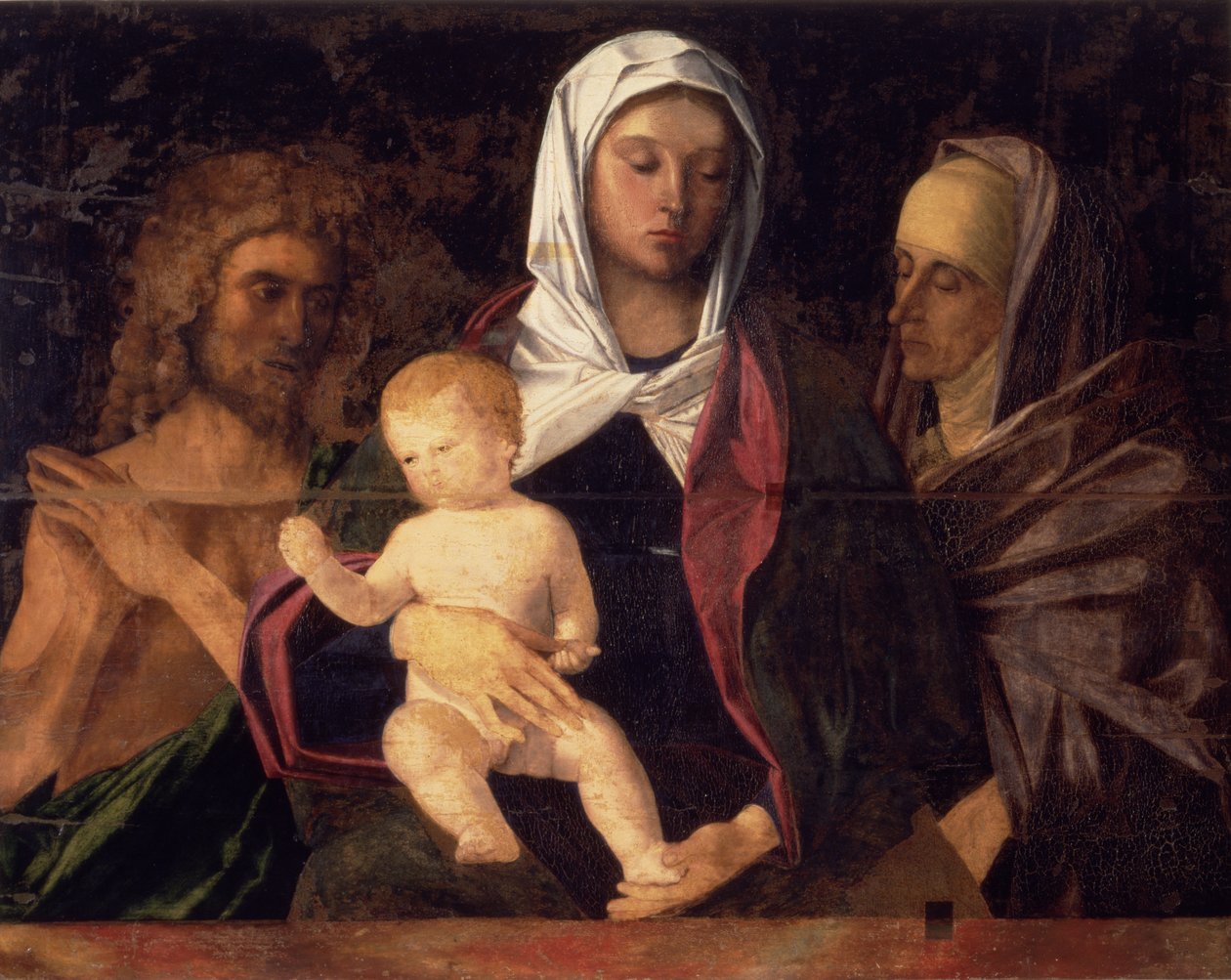 Madonna en Kind met Sint Jan de Doper en Sint Anna (paneel) door Giovanni Bellini