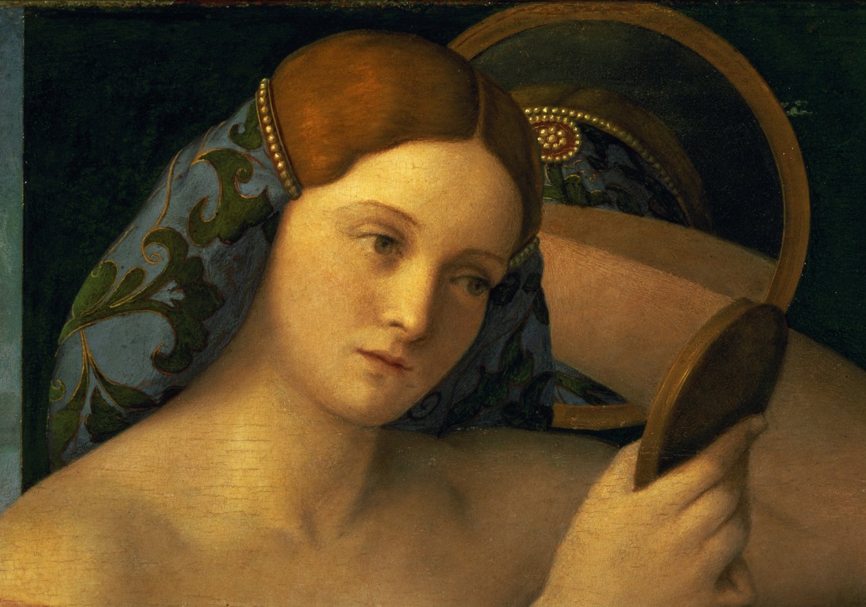 Jonge Vrouw bij haar Toilet, detail van het gezicht, 1515 door Giovanni Bellini
