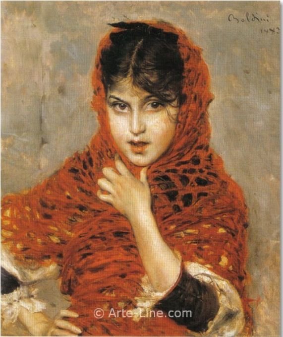 Meisje met rode sjaal door Giovanni Boldini