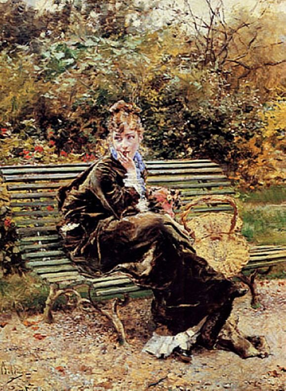 Zittend in de tuin door Giovanni Boldini