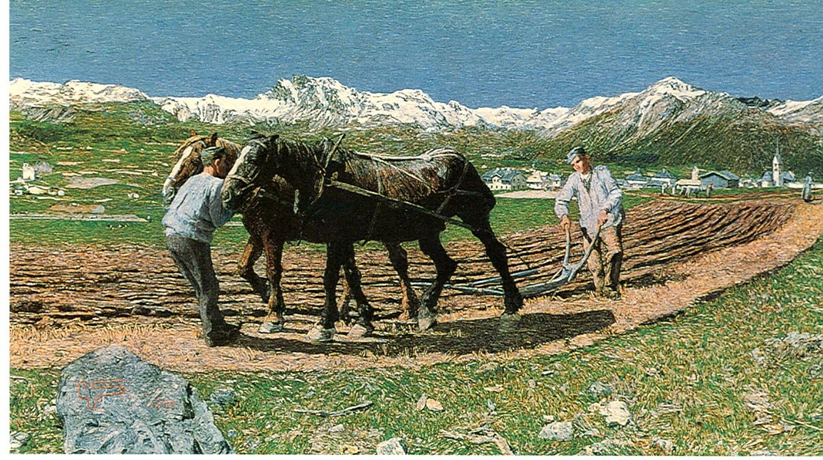 Het Ploegen door Giovanni Segantini