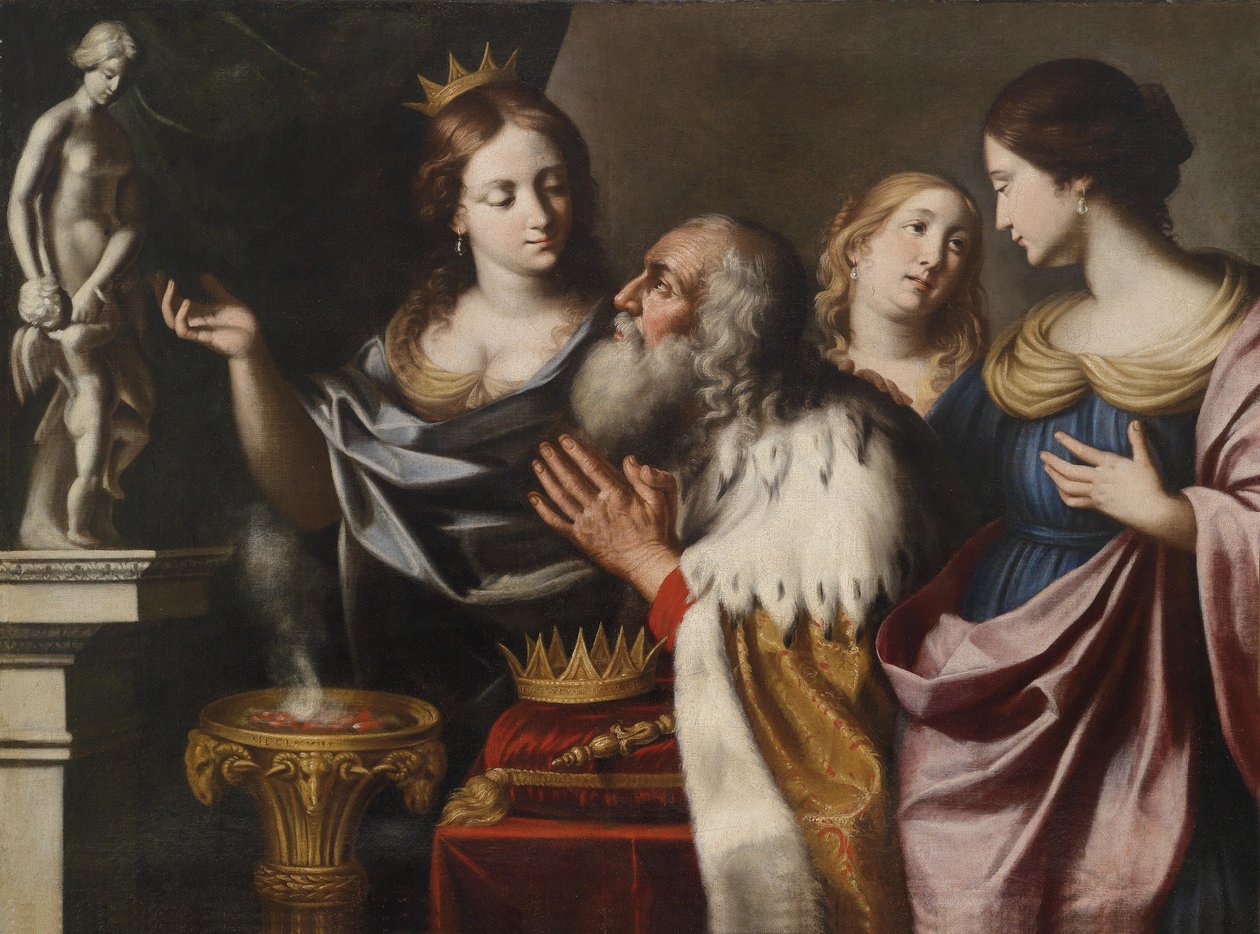 Koning Salomo op zijn oude dag verleid tot afgoderij door zijn vrouwen door Giovanni Venanzi di Pesaro
