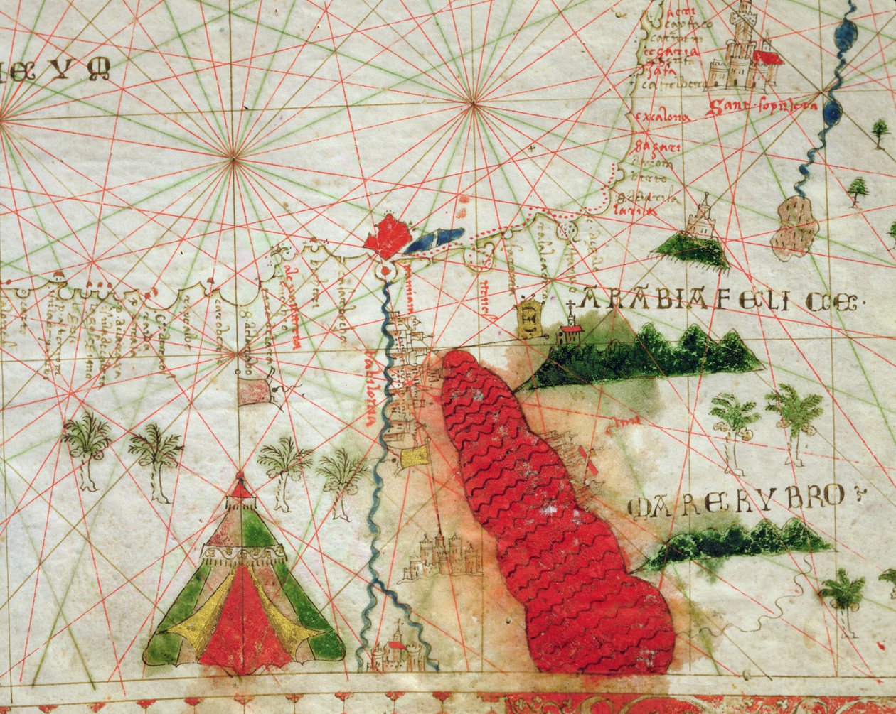 De Rode Zee, uit een nautische atlas (detail) door Giovanni Xenodocus da Corfu