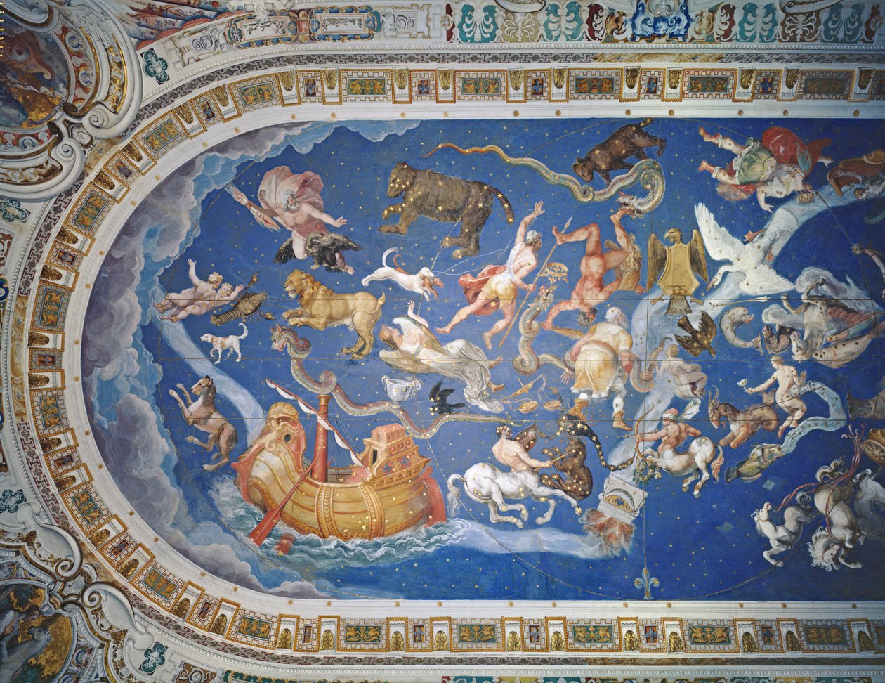 Astrologisch plafond, in de Sala del Mappamondo door Giovanni de Vecchi