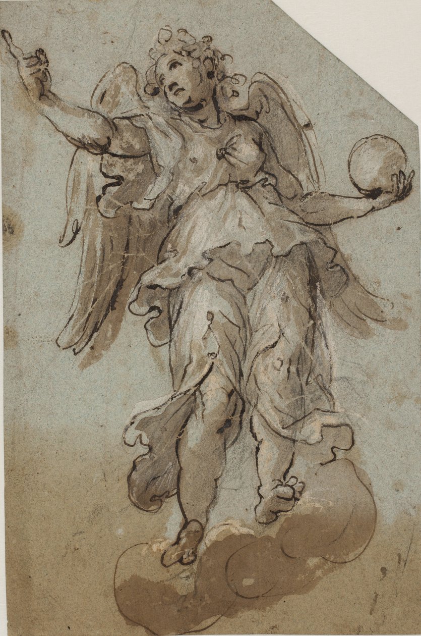 Engel met een wereldbol tussen de wolken door Giovanni Alberti