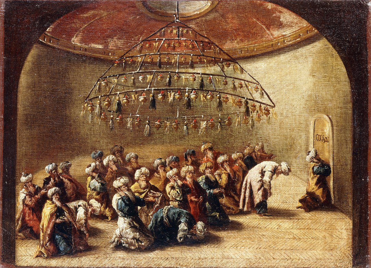 Turken in gebed in een moskee door Giovanni Antonio Guardi