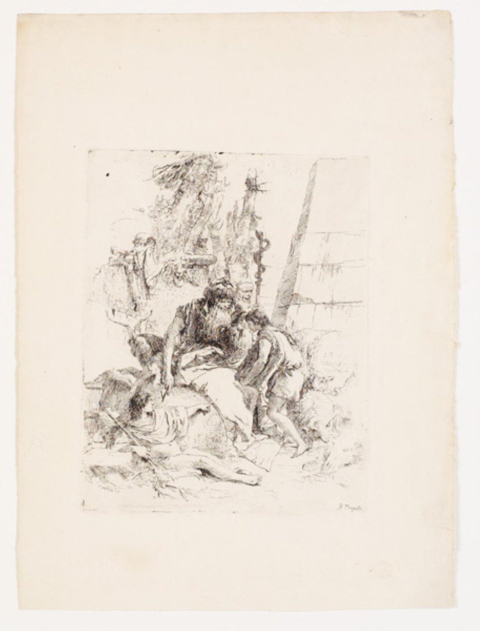 Twee zittende tovenaars en twee jongelingen door Giovanni Battista Tiepolo