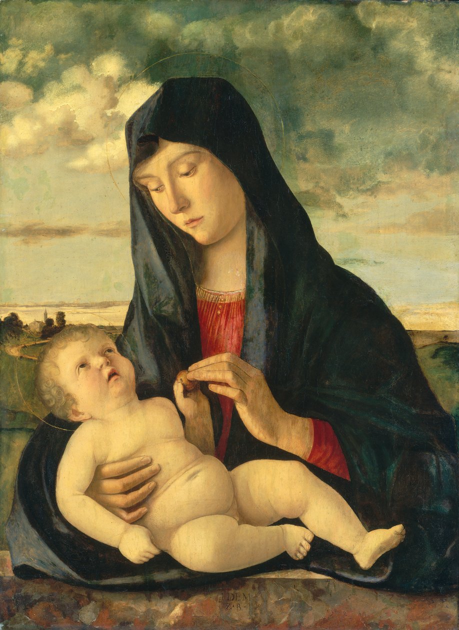 Madonna en kind in een landschap door Giovanni Bellini