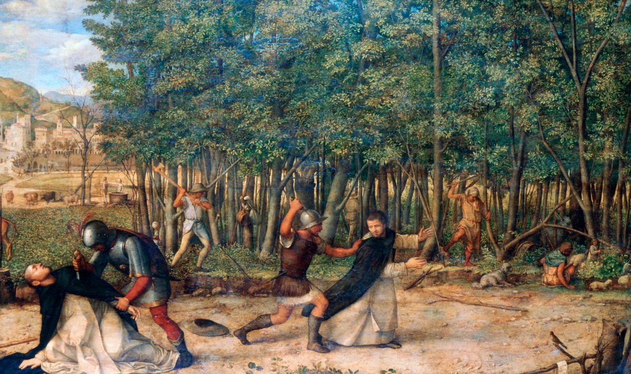 De moord op Sint Petrus Martyr door Giovanni Bellini