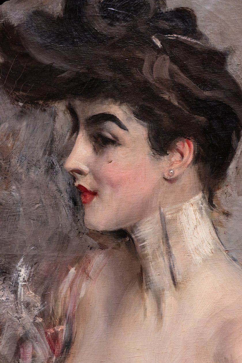 Madame X met een parelcollier (detail) door Giovanni Boldini