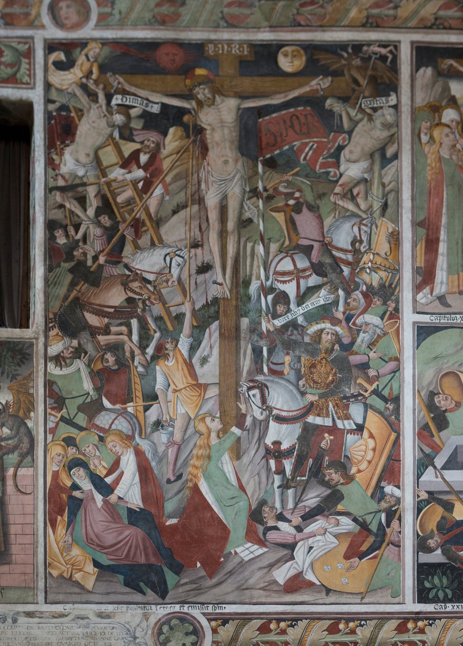 Kruisiging, ca. 1492 (fresco) door Giovanni Canavesio