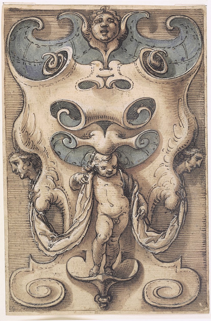 Cartouche met een putto door Giovanni Domenico Capellino